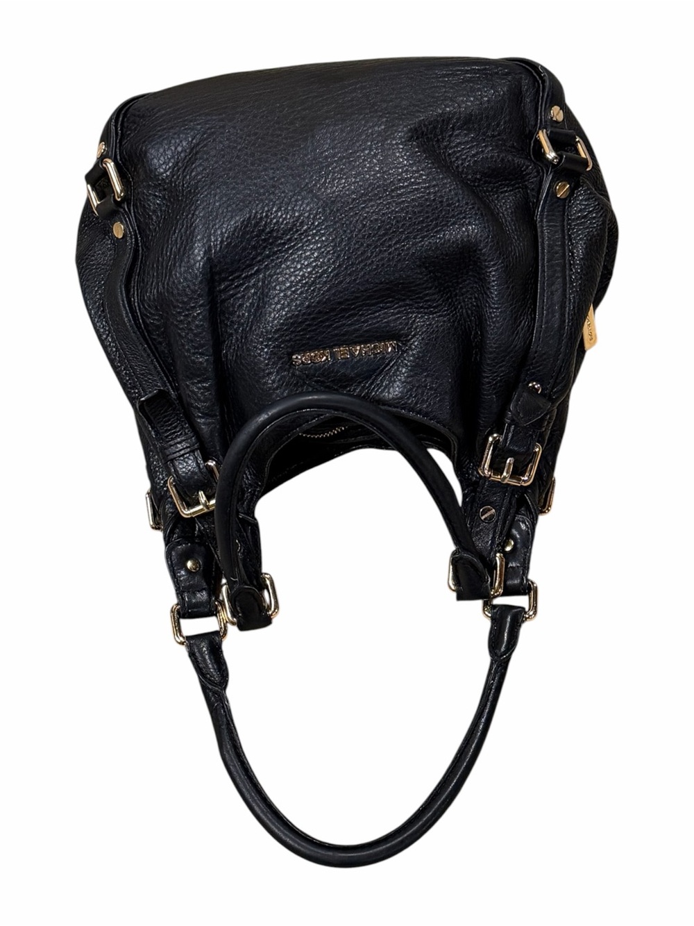Michael Kors Black Pebbled Leather Shoulder Bag Gold Hardware Slouchy Hobo Purse - Picture 7 of 14
